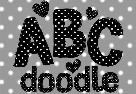 Black White Polka Dots Doodle Letters