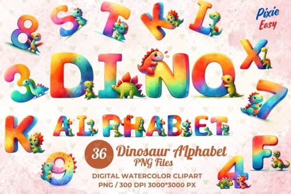Bring the Mesozoic Era to Life with Colorful Dinosaur Font and Dino Font Clipart