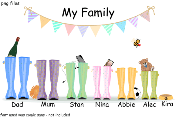 Elevate Your Designs with the Unique Family Wellington Boots Graphic Set