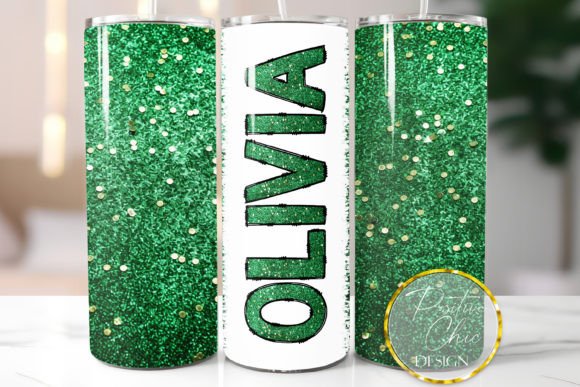 Transforming 20oz Skinny Tumblers with Green Glitter Doodle Art