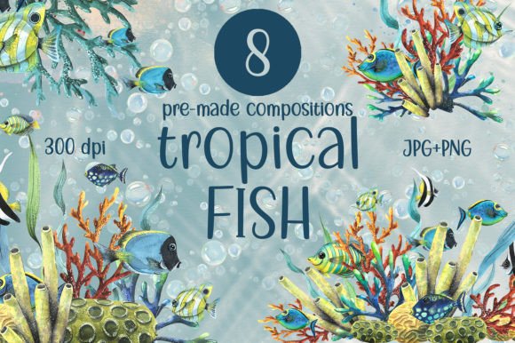 Tropical Fish Watercolor Clipart for Design