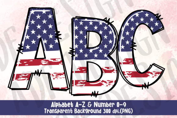 USA Flag Doodle Alphabet Letters PNG: A Creative Toolkit for Patriotic Designs